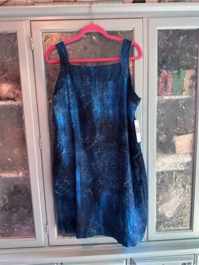 DKNY Navy Blue Patterned Square-Neck Midi Dress